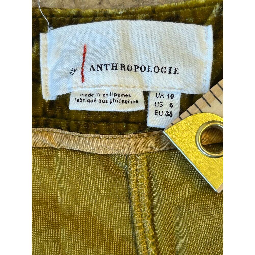 NWT Vintage Anthropologie Green Gold Floral Velvet Wide-Leg Trouser Pants Size 6 - Picture 6 of 11